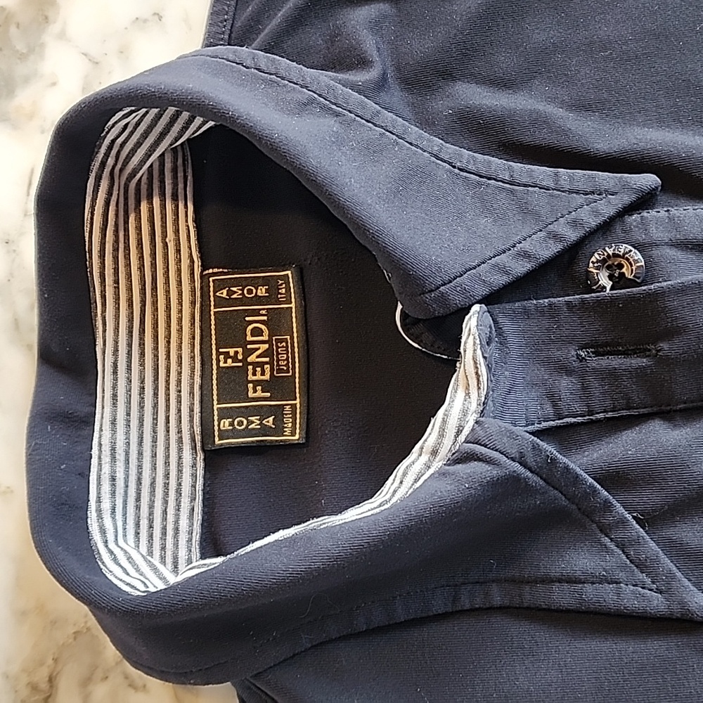 Fendi Roma Made in Italy Navy Polo Shirt Women’s IT 42 Contrast Stripe Trim - Picture 6 of 14
